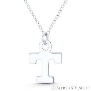 Initial Letter "T" 20x14mm (0.8in x 0.6in) Charm Pendant in .925 Sterling Silver